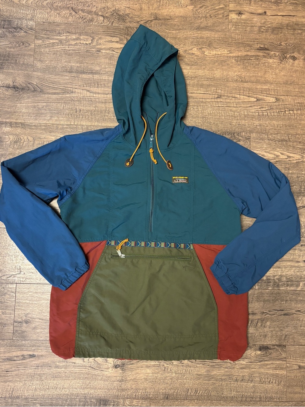 LL Bean Jacket Womens M Green Mountain Classic Anorak Aztec Windbreaker Hiking